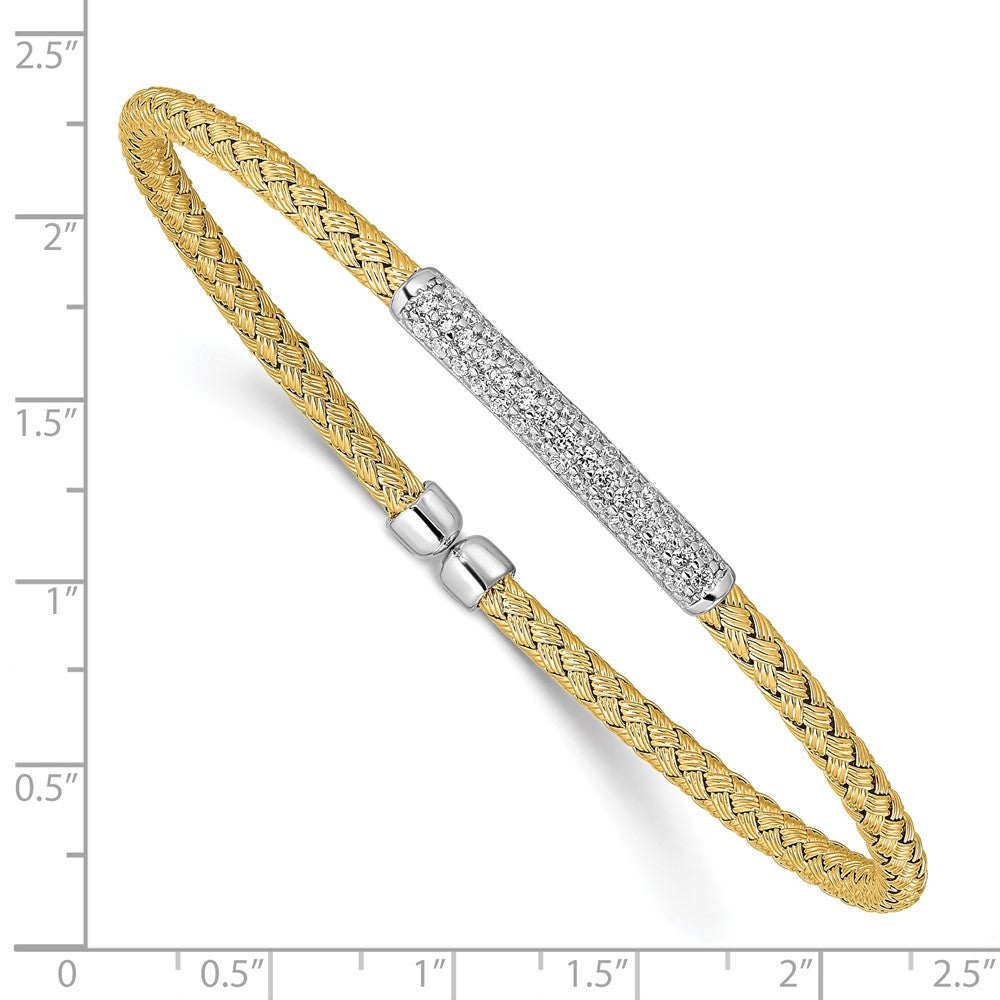 Sterling Silver Rh Plated/Gold Plated Cz Flexible Cuff Bangle