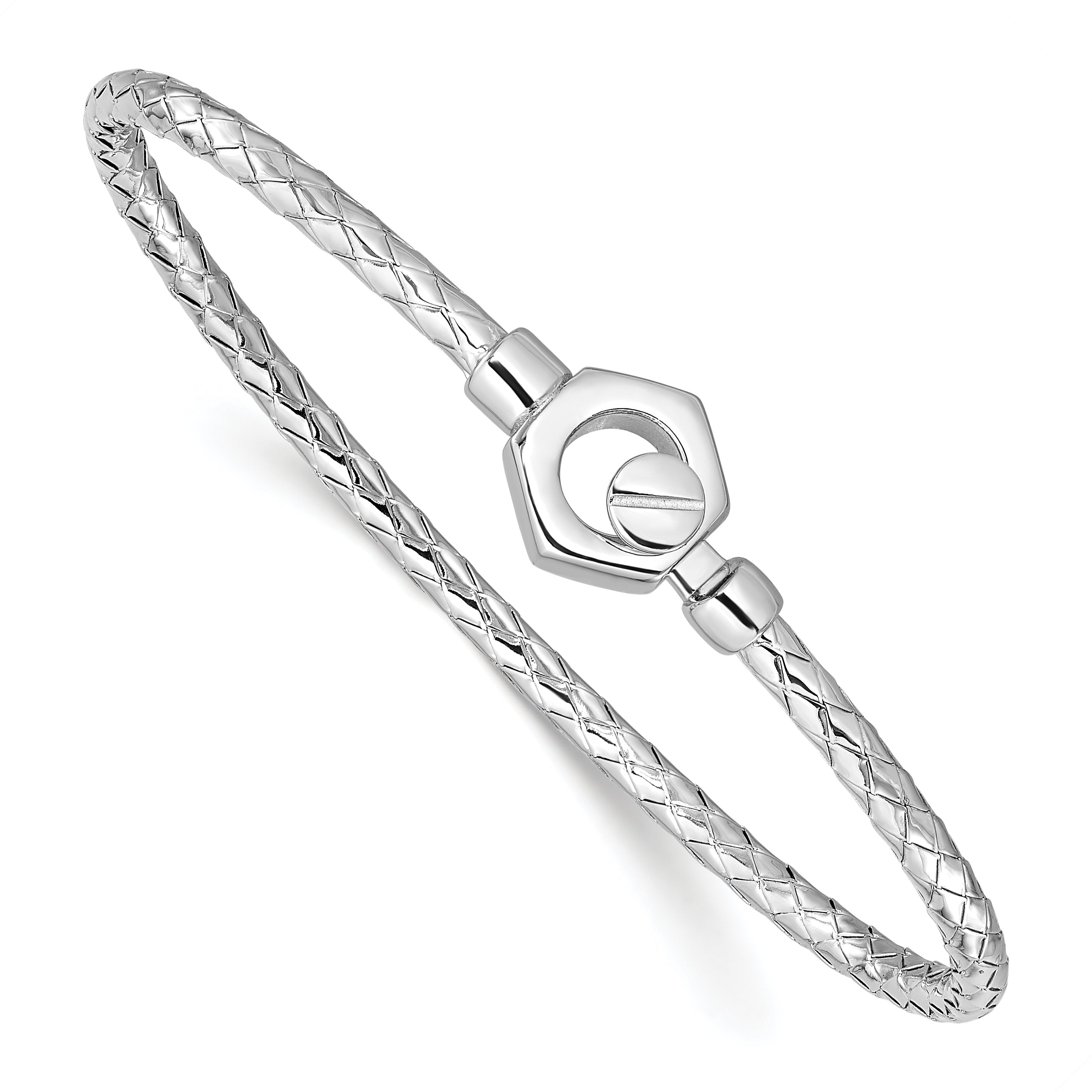 Sterling Silver Rhodium Plated Polished Braid Hook Bangle