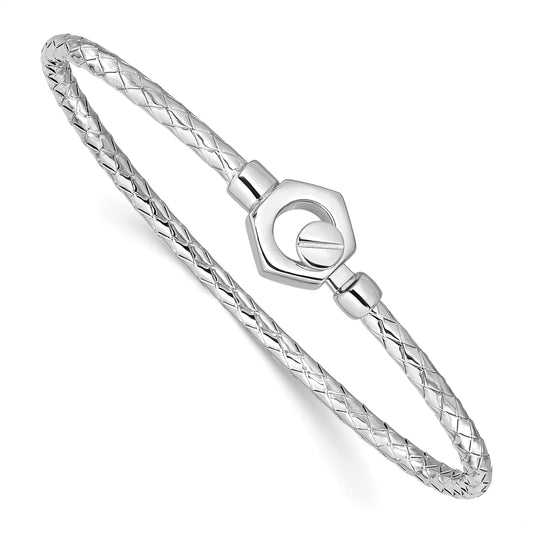 Sterling Silver Rhodium Plated Polished Braid Hook Bangle