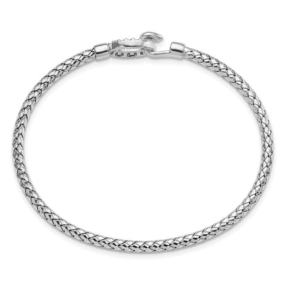 Sterling Silver Rh Plated Cz Polished Braided Hook Bangle