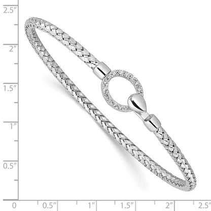Sterling Silver Rh Plated Cz Polished Braided Hook Bangle