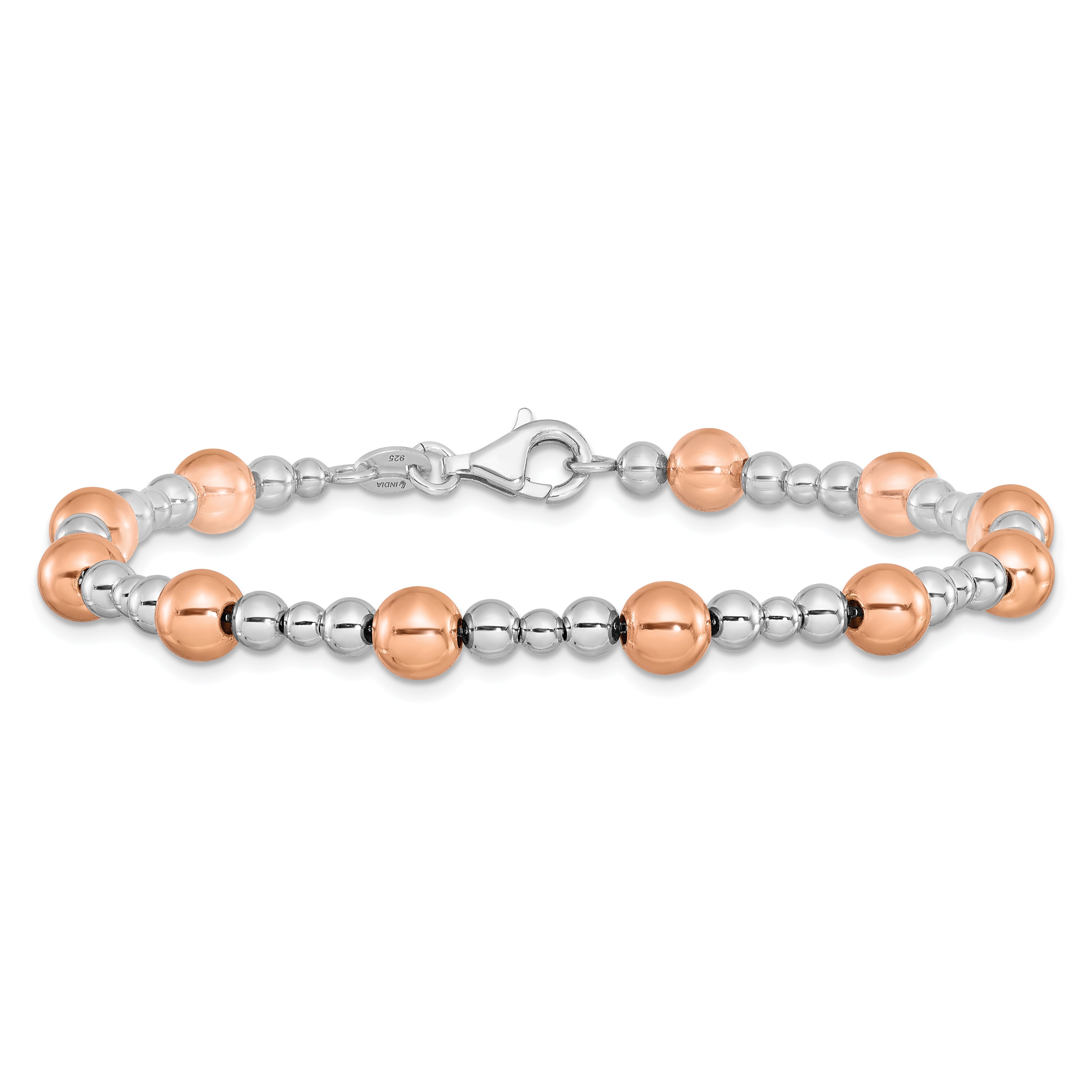 Sterling Silver Rhodium Plated / Rose Tone Beaded Bracelet