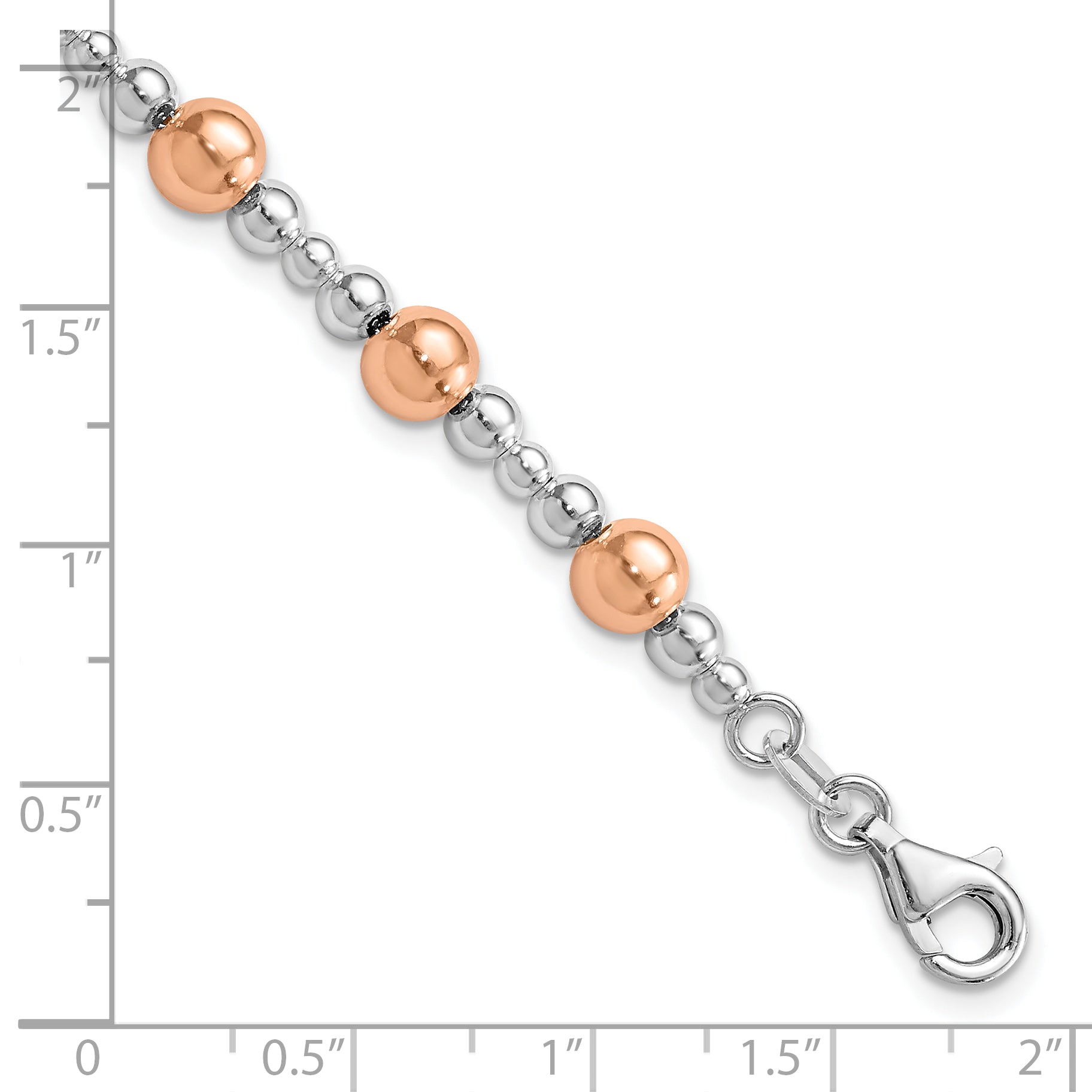 Sterling Silver Rhodium Plated / Rose Tone Beaded Bracelet