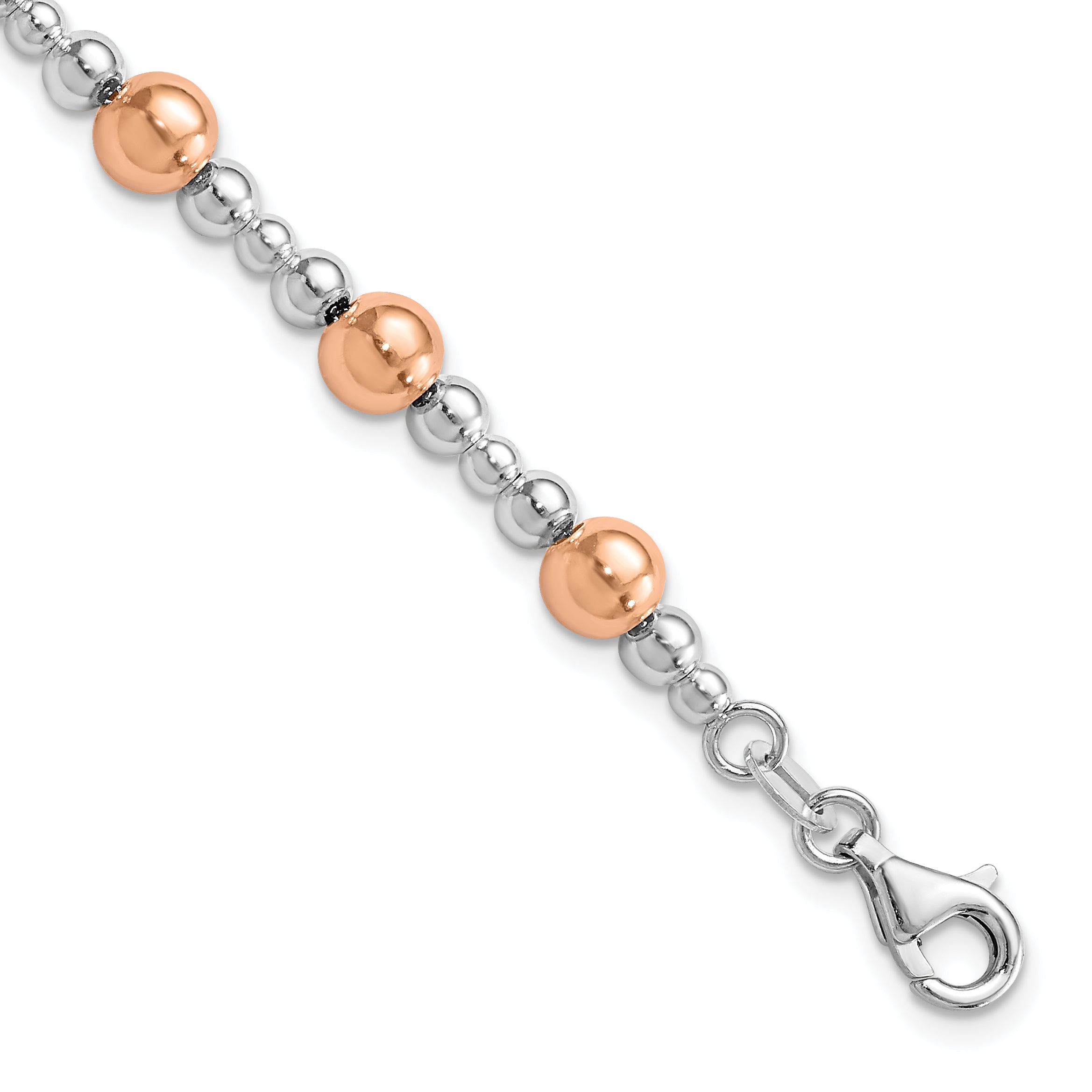 Sterling Silver Rhodium Plated / Rose Tone Beaded Bracelet