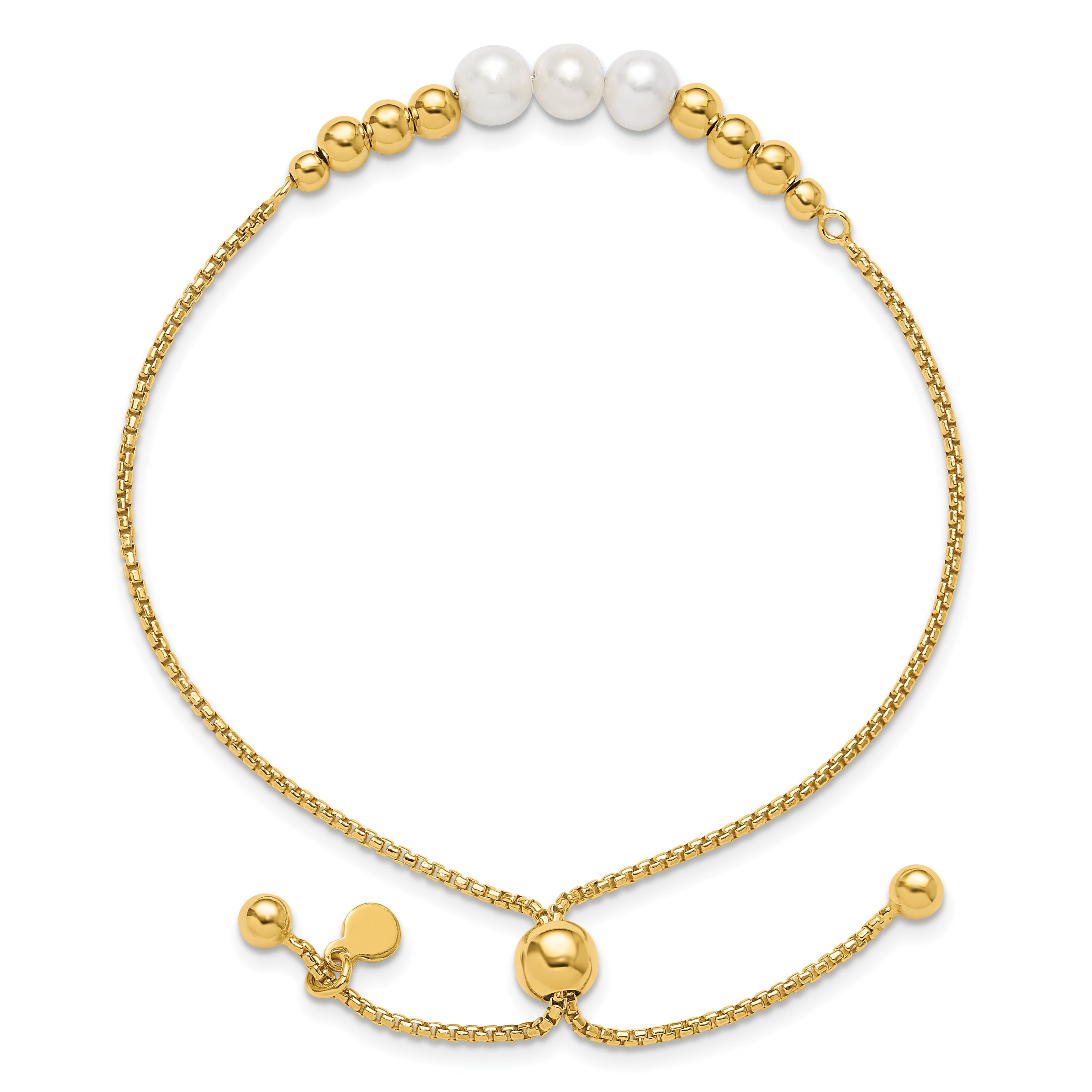 Gold Plated Sterling Silver Plt Polished Fwc Pearls Adjustable Bracelet