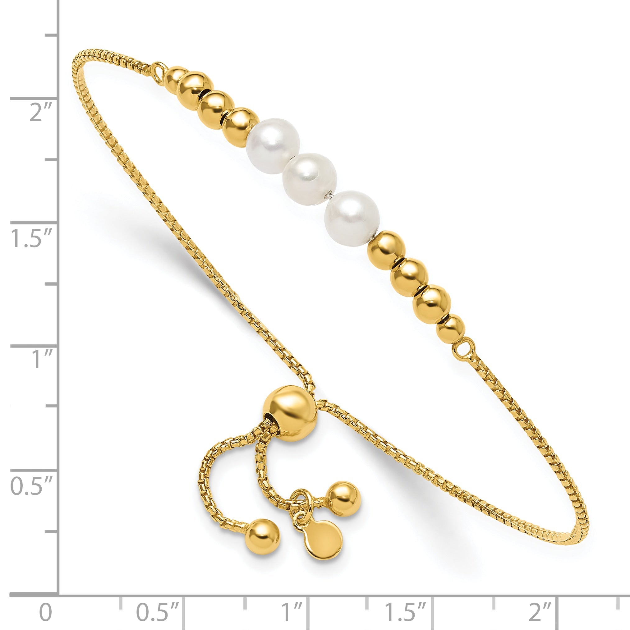 Gold Plated Sterling Silver Plt Polished Fwc Pearls Adjustable Bracelet