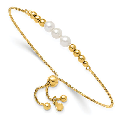 Gold Plated Sterling Silver Plt Polished Fwc Pearls Adjustable Bracelet