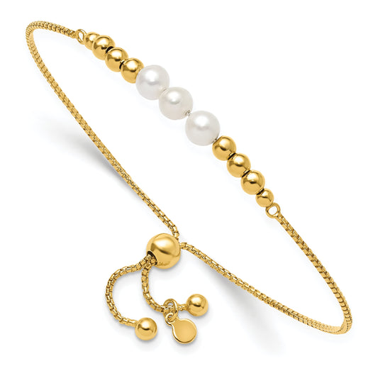 Gold Plated Sterling Silver Plt Polished Fwc Pearls Adjustable Bracelet