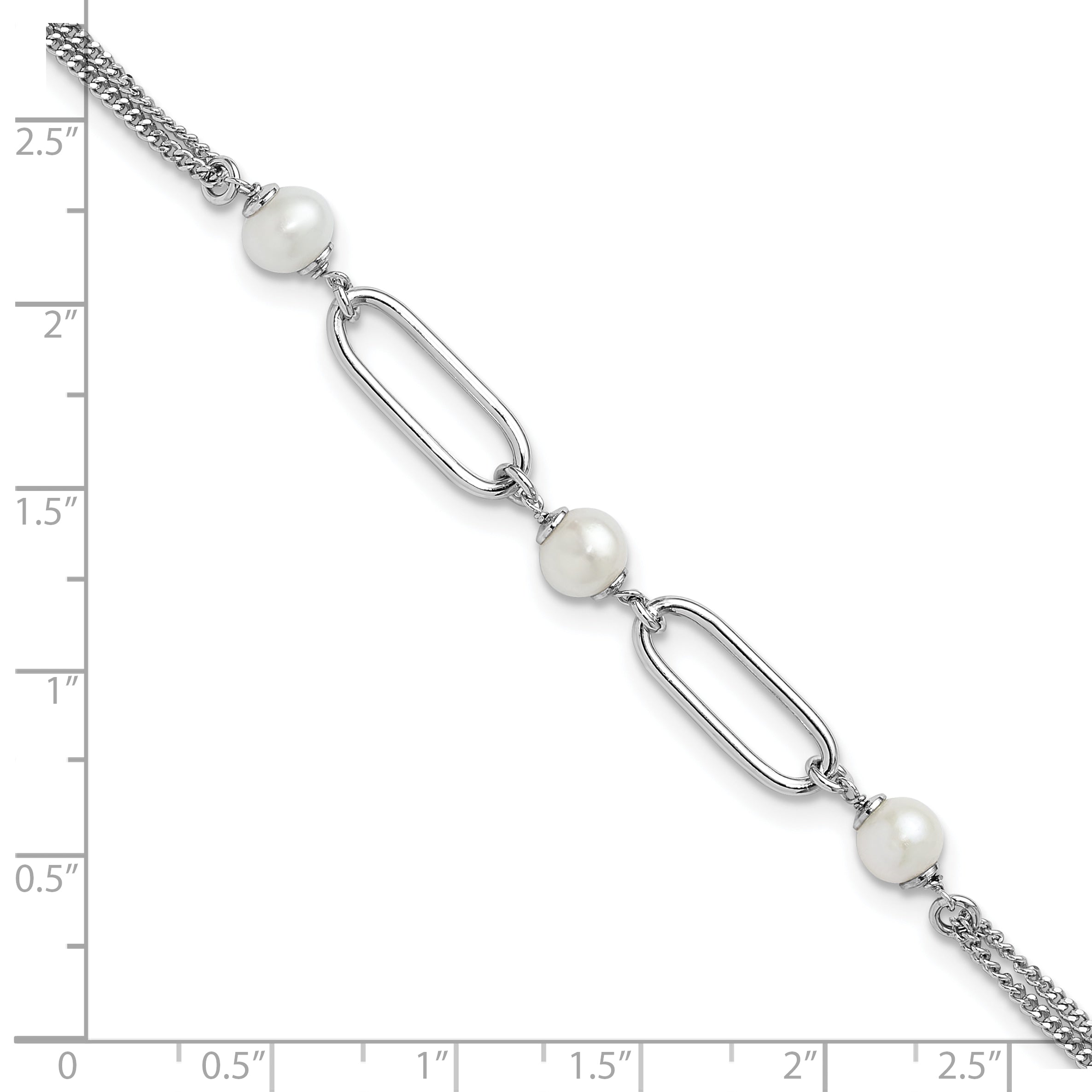 Sterling Silver Rh Plated Polished Fwc Pearls 2In Ext. Bracelet