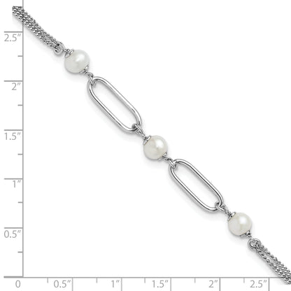 Sterling Silver Rh Plated Polished Fwc Pearls 2In Ext. Bracelet
