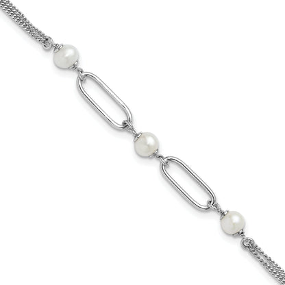 Sterling Silver Rh Plated Polished Fwc Pearls 2In Ext. Bracelet