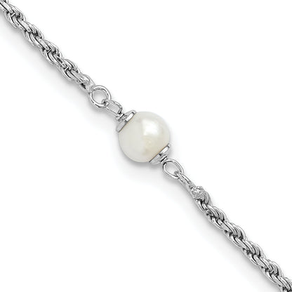Sterling Silver Rh Plt Polished Fwc Pearl With 2In Ext. Bracelet