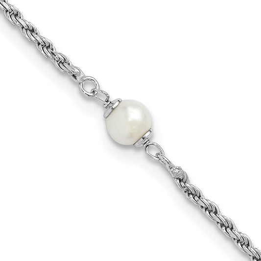 Sterling Silver Rh Plt Polished Fwc Pearl With 2In Ext. Bracelet