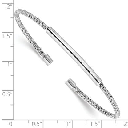 Sterling Silver Rhodium Plated Polished And Textured Cuff Bracelet