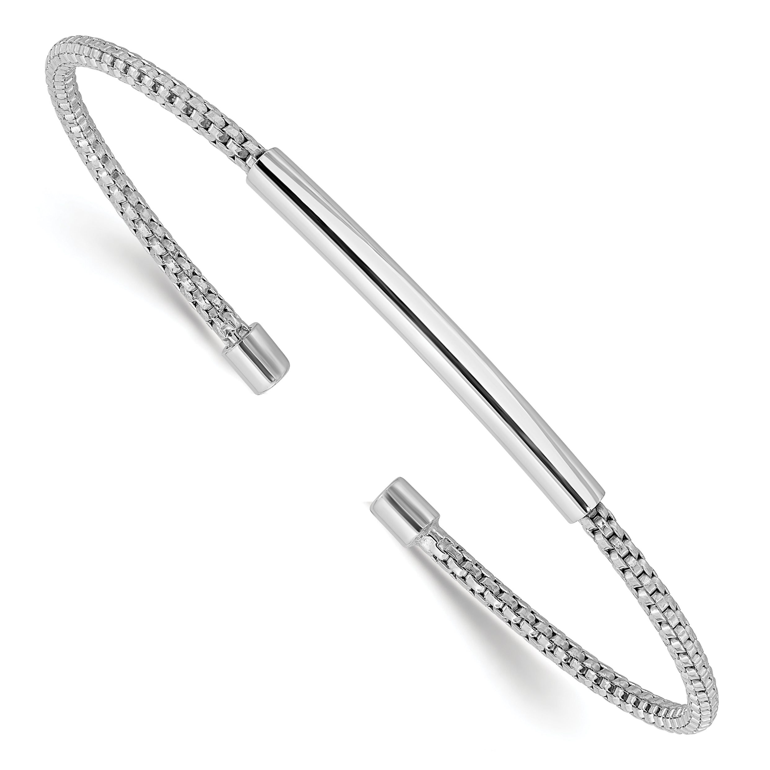 Sterling Silver Rhodium Plated Polished And Textured Cuff Bracelet