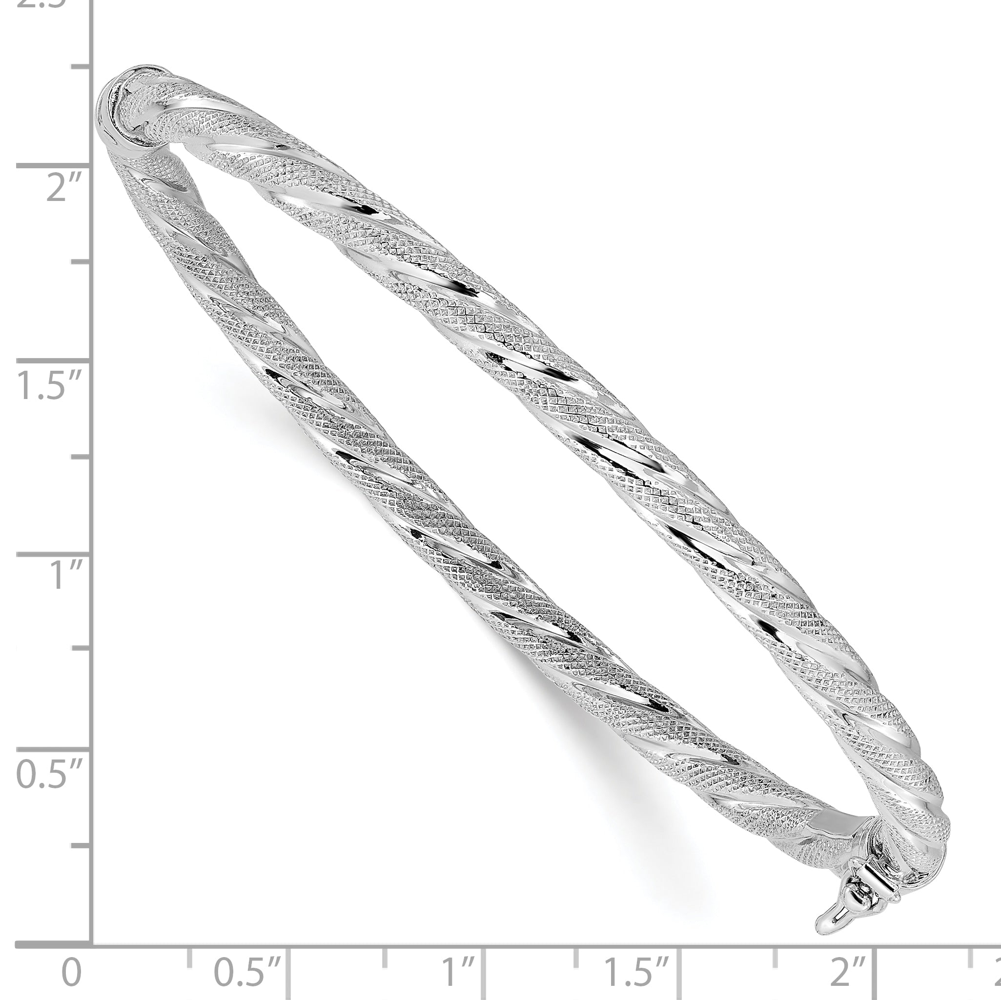 Sterling Silver Rh Plt Polished / Textured Twisted Hinged Bangle