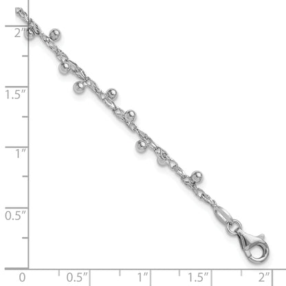 Sterling Silver Rhod Plated Polished Beaded 1In Ext. Bracelet