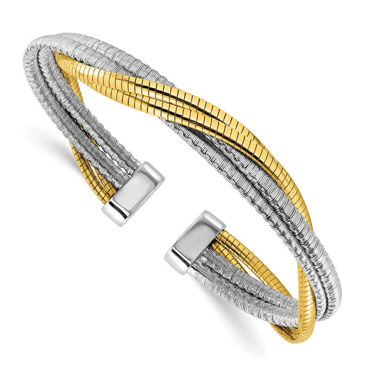 Gold Plated Sterling Silver Rhod/Gold Plat Polished Wrapped Twist Cuff Bangle