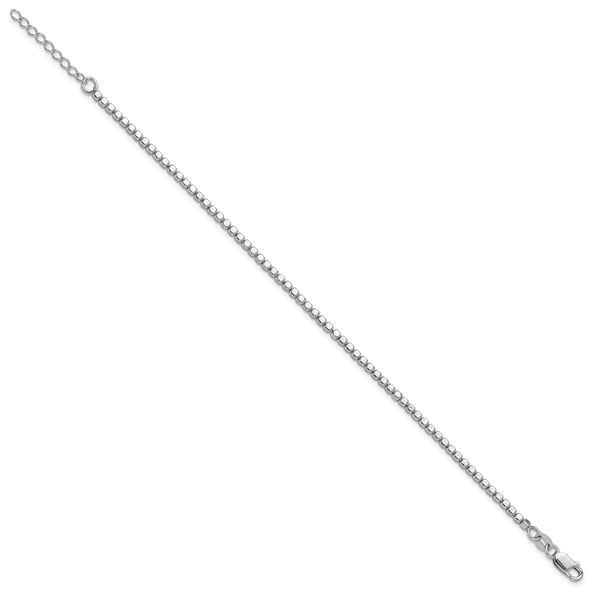 Sterling Silver Rhodium Plated Beaded With 1In Ext. Bracelet