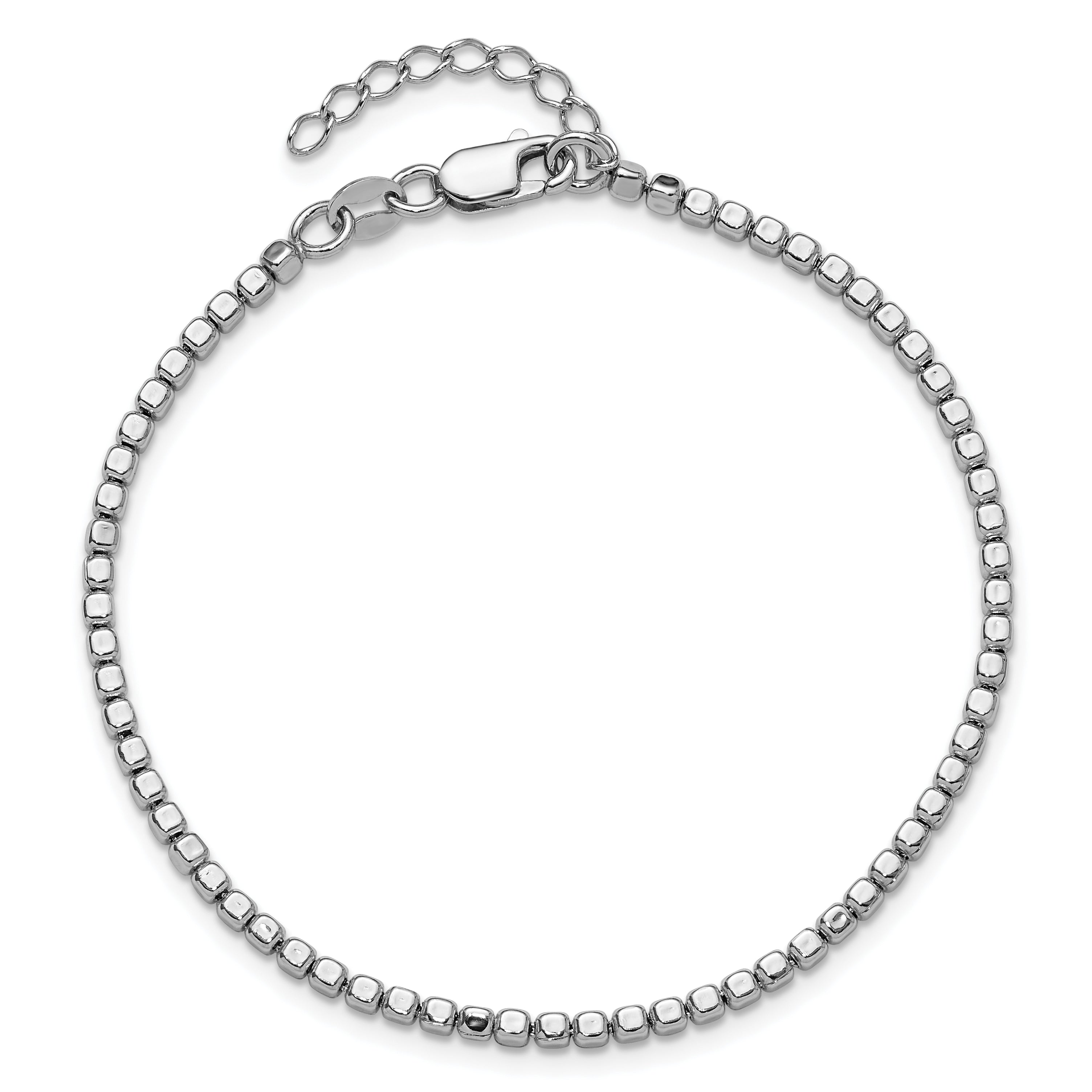 Sterling Silver Rhodium Plated Beaded With 1In Ext. Bracelet