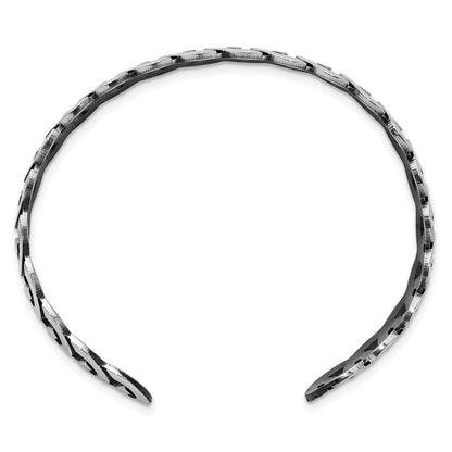 Sterling Silver Rh Plated Antiqued Burnished Polished Cuff Bangle