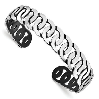Sterling Silver Rh Plated Antiqued Burnished Polished Cuff Bangle