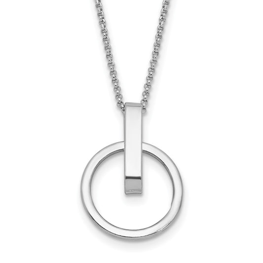 Sterling Silver Rh Plt Polished 2In Ext. Circle Pendant Necklace