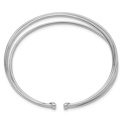 Sterling Silver Rhodium Plated Polished Flexible Cuff Bangle