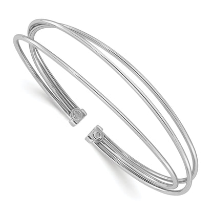 Sterling Silver Rhodium Plated Polished Flexible Cuff Bangle