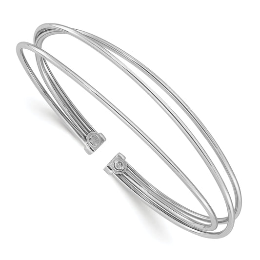 Sterling Silver Rhodium Plated Polished Flexible Cuff Bangle