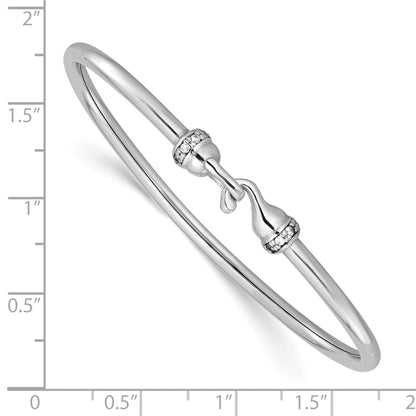 Sterling Silver Rh Plated Polished Cz Flexible Bangle