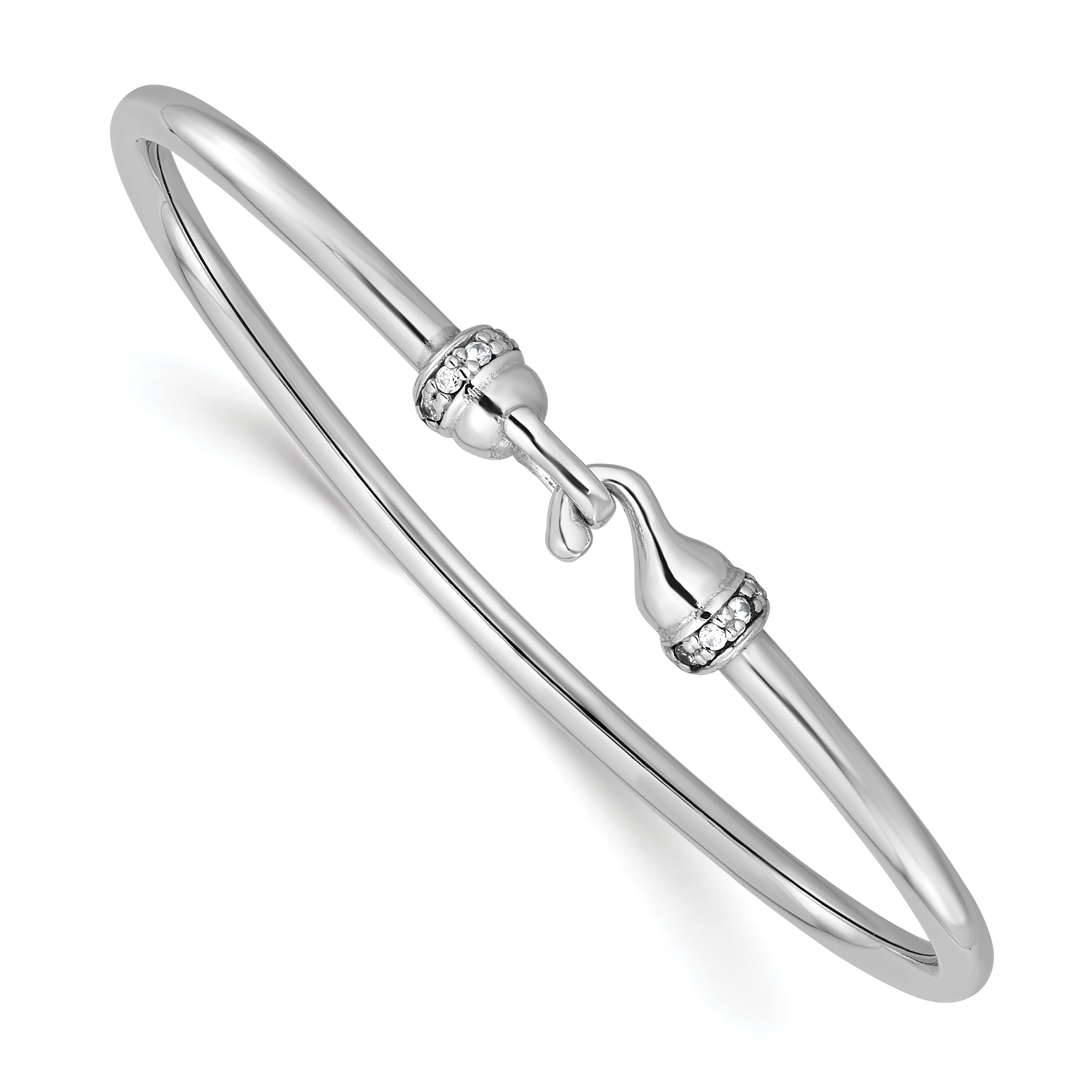 Sterling Silver Rh Plated Polished Cz Flexible Bangle