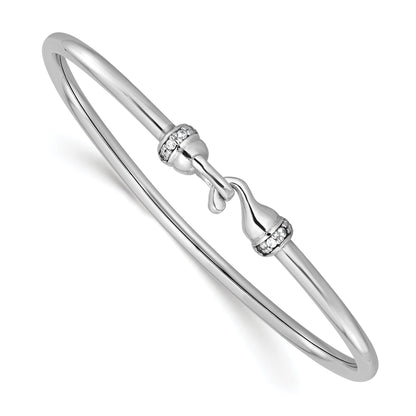 Sterling Silver Rh Plated Polished Cz Flexible Bangle