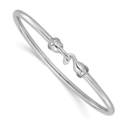 Sterling Silver Rh Plated Polished Cz Flexible Bangle