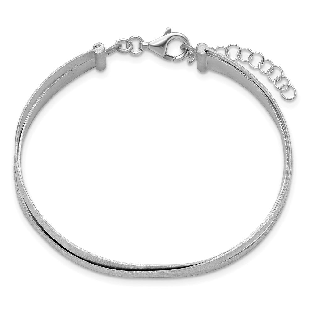 Sterling Silver Rh Plate Scratch Finish Safety Clasp Bangle