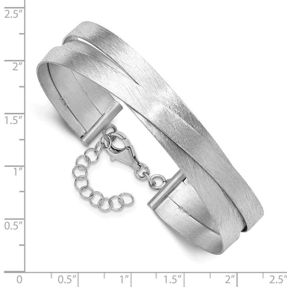 Sterling Silver Rh Plate Scratch Finish Safety Clasp Bangle