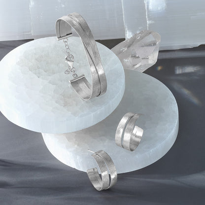 Sterling Silver Rh Plate Scratch Finish Safety Clasp Bangle