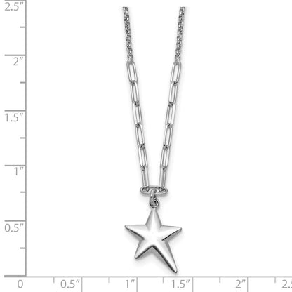 Sterling Silver Ss Rh Plated Polished Star Pendant 1.25In Ext. Necklace