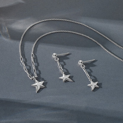Sterling Silver Ss Rh Plated Polished Star Pendant 1.25In Ext. Necklace