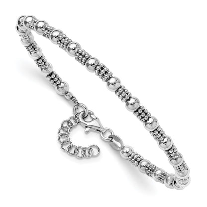 Sterling Silver Rh Plated Fancy Beaded 1In Ext. Bracelet