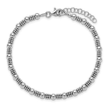 Sterling Silver Rh Plated Fancy Beaded 1In Ext. Bracelet
