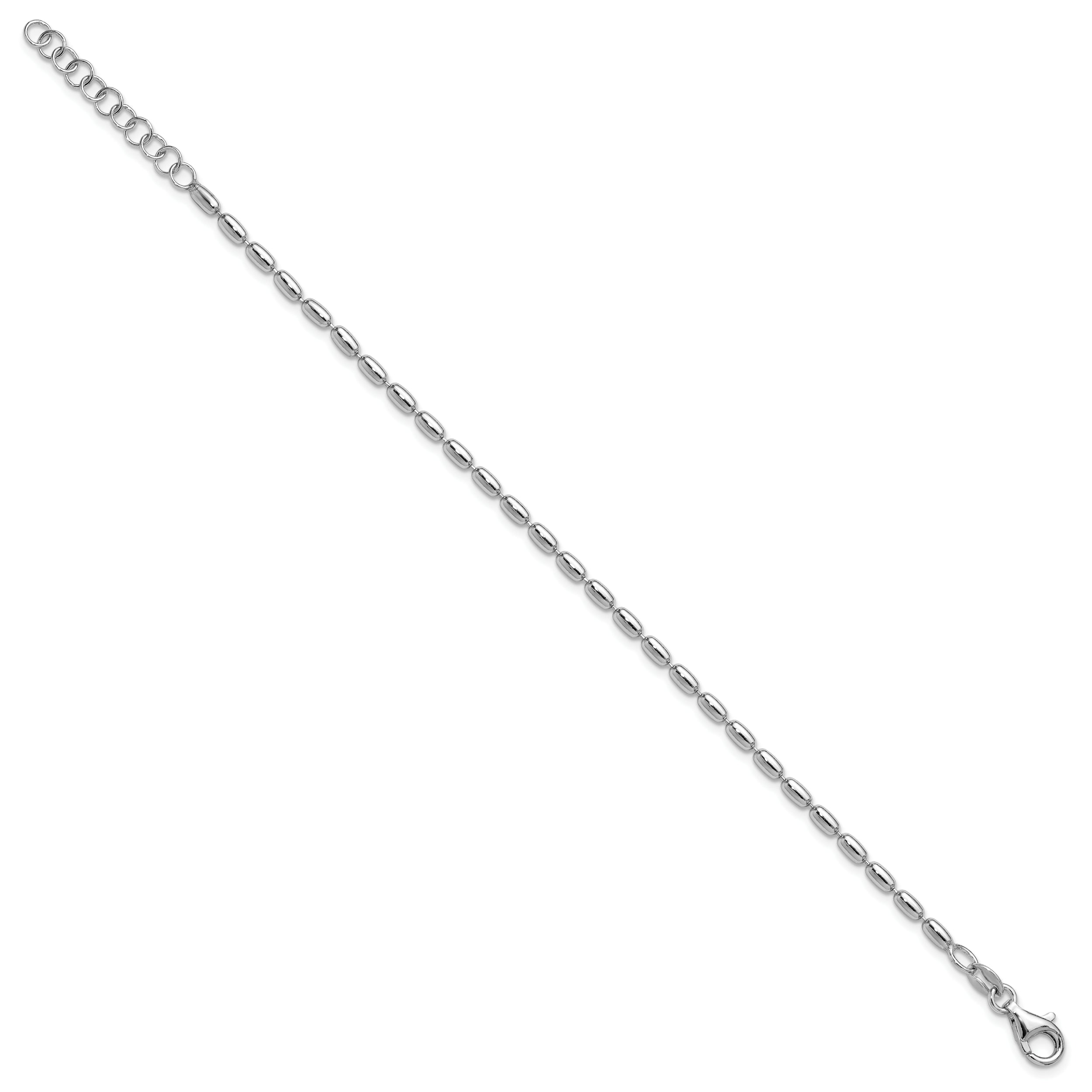 Sterling Silver Rh Plated Oval Beaded 1.25In Ext. Bracelet