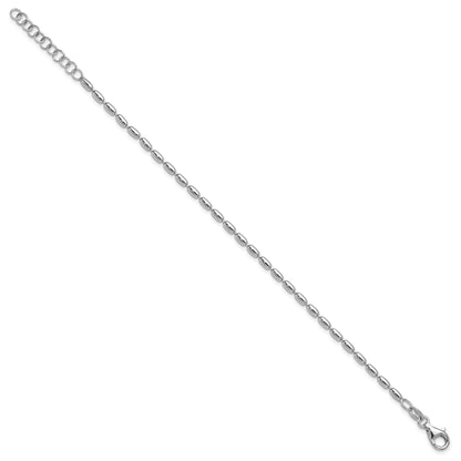 Sterling Silver Rh Plated Oval Beaded 1.25In Ext. Bracelet