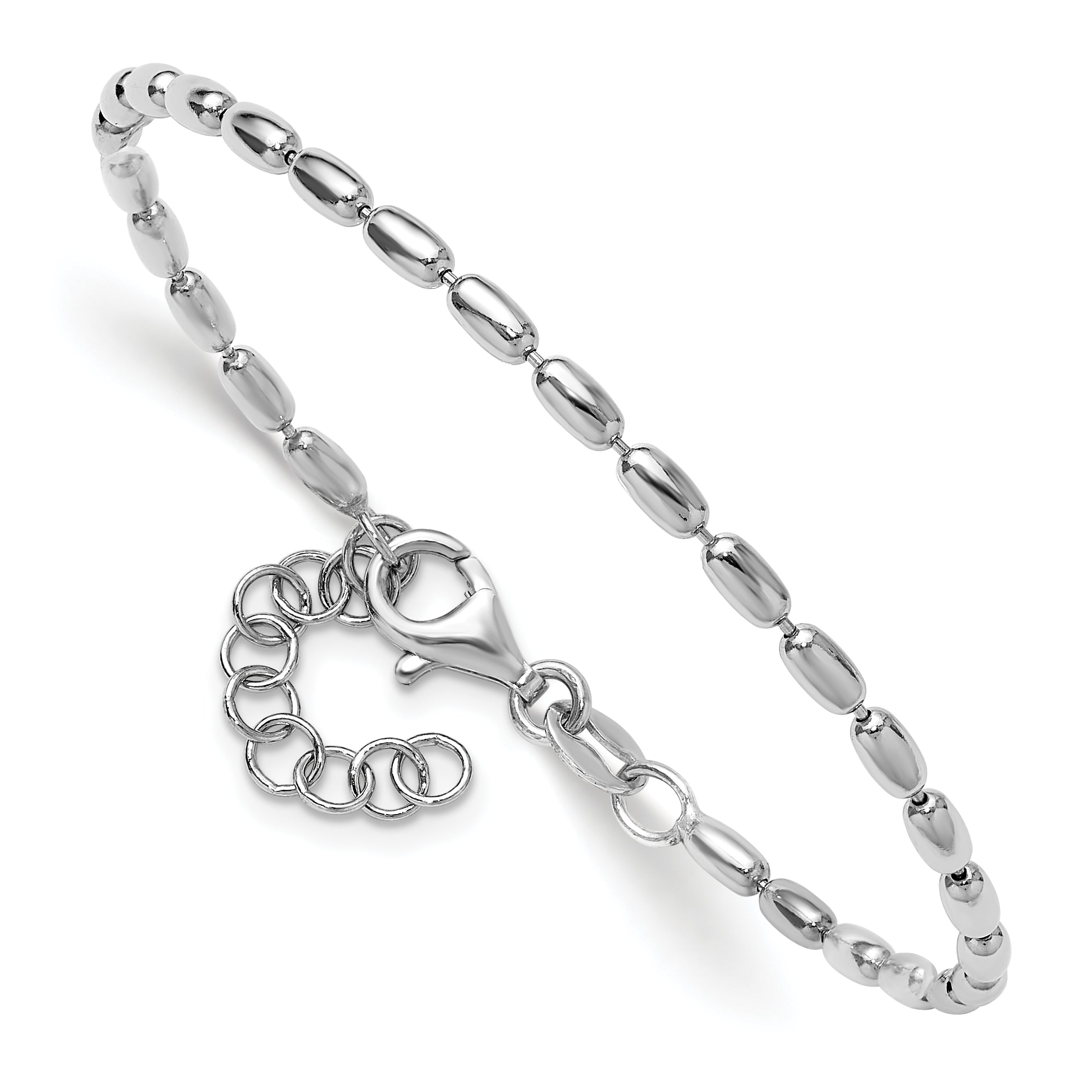Sterling Silver Rh Plated Oval Beaded 1.25In Ext. Bracelet