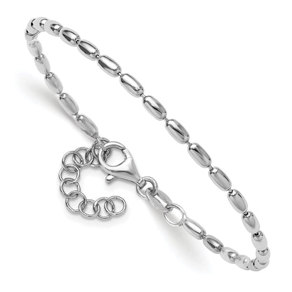Sterling Silver Rh Plated Oval Beaded 1.25In Ext. Bracelet