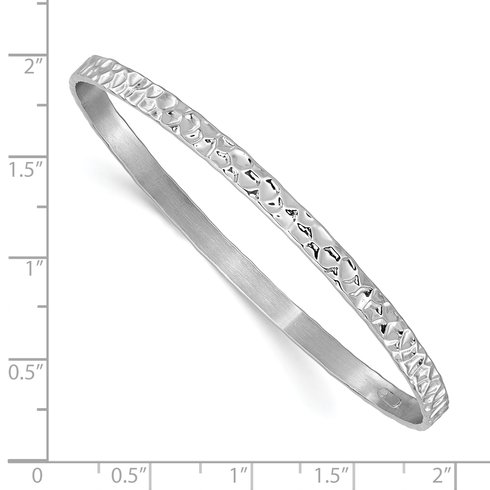 Sterling Silver Rh Plated Polished/Hammered Slip On Bangle