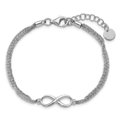 Sterling Silver Ss Rh Plated Multi Strand Infinity W/ 1In Ext. Bracelet