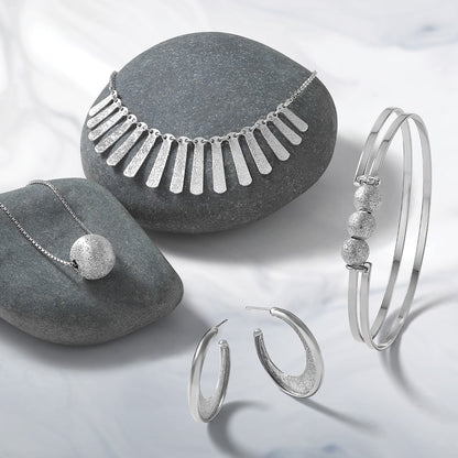 Sterling Silver Ss Radiant Essence Polish/Textured Beads Flexible Bangle