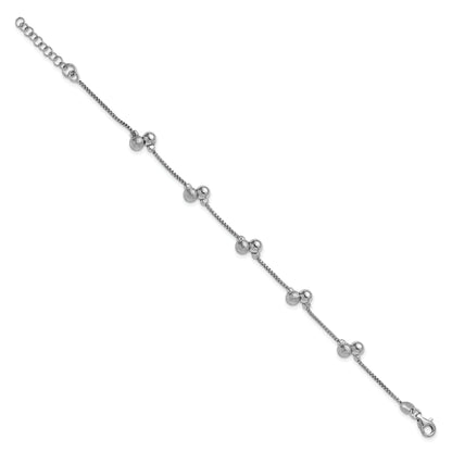 Sterling Silver Ss Rh Plated Brushed And Beaded 1In Ext Bracelet