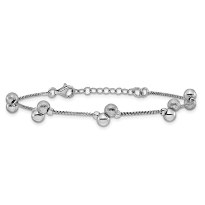 Sterling Silver Ss Rh Plated Brushed And Beaded 1In Ext Bracelet